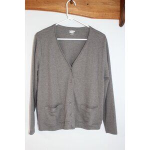 Lands End Gray Button-Front Cardigan Sweater XL Long Sleeve Womens Petite